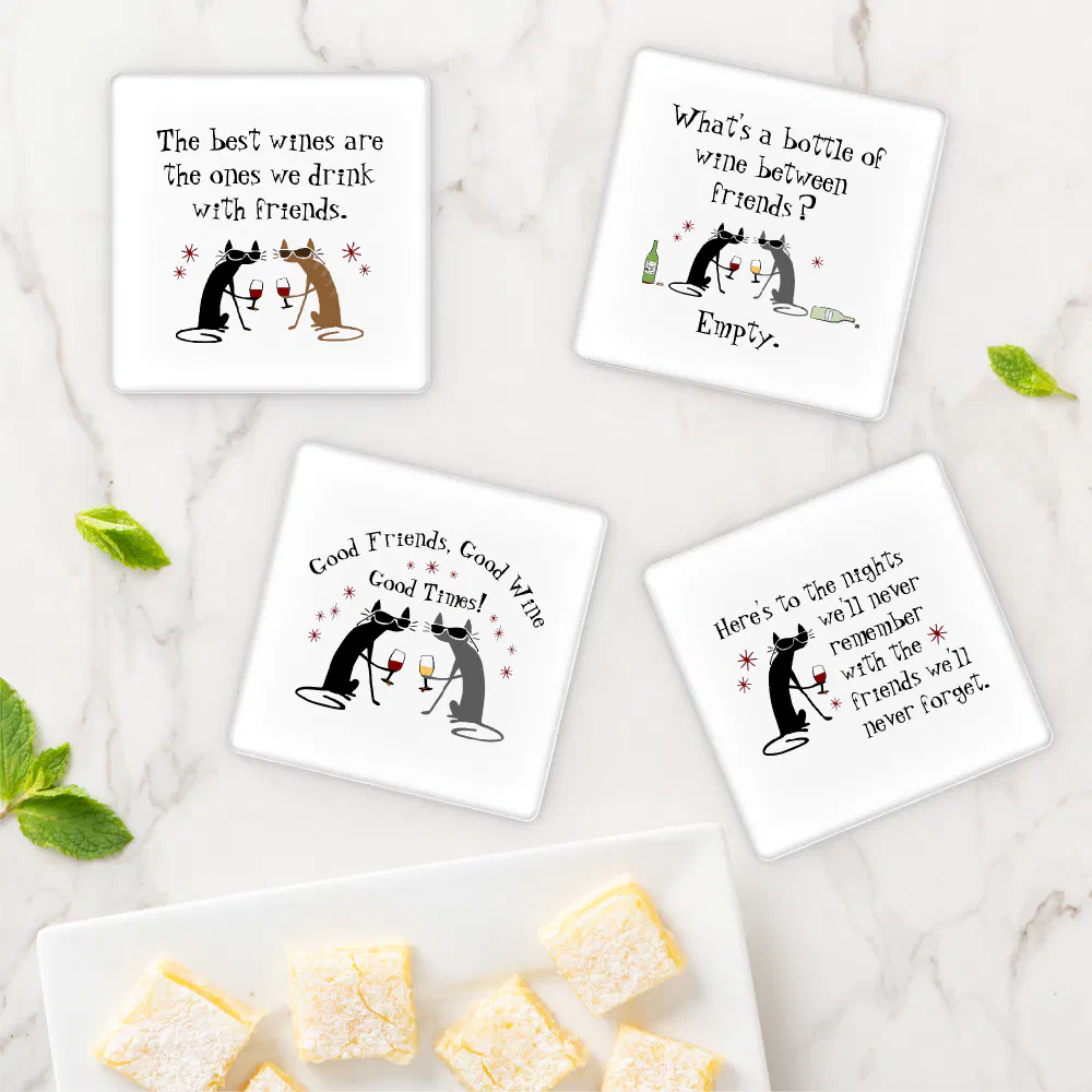 Friendship Wine Quotes Cabernet Cat Coaster Set