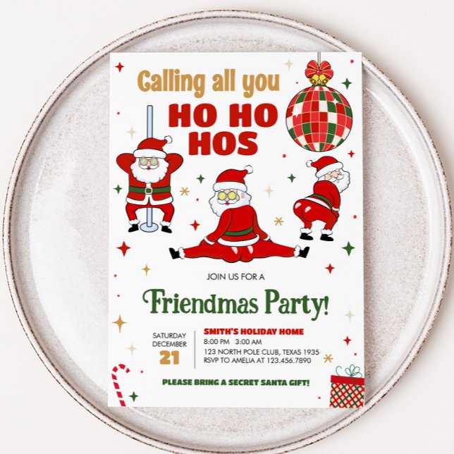 Friendsmas Funny Santa Christmas Party Invitation (Santa Friendsmas Christmas Party Invitation)