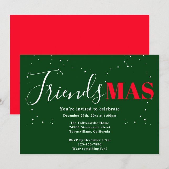 Friendsmas Green Red Christmas Invitation (Front/Back)