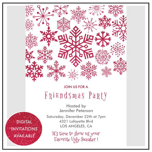 Friendsmas invitation Christmas Snowflakes Red 