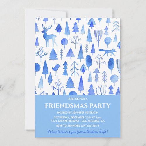 Friendsmas invitations Beautiful Watercolor trees 