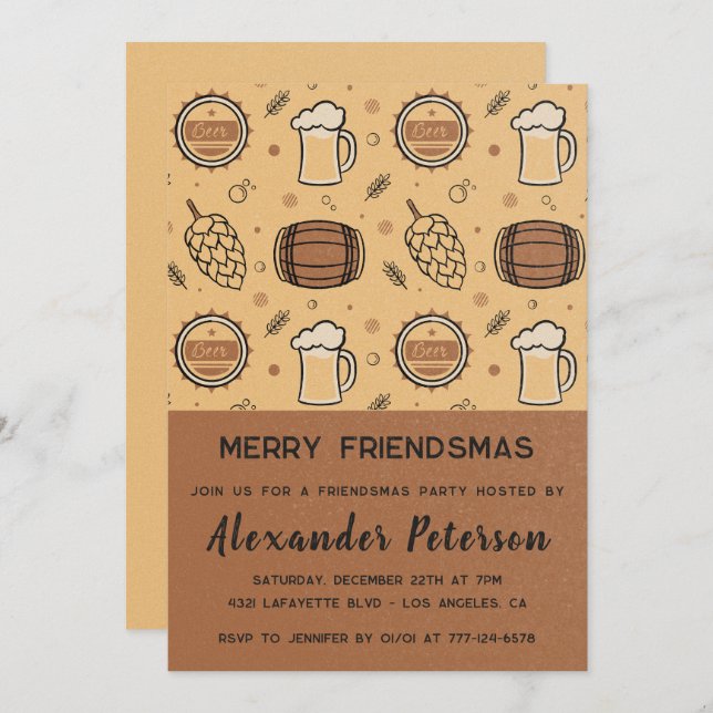 Friendsmas invitations Beer Rustic Men  (Front/Back)