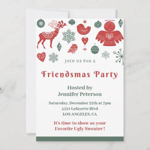 Friendsmas invitations Christmas Nordic Green