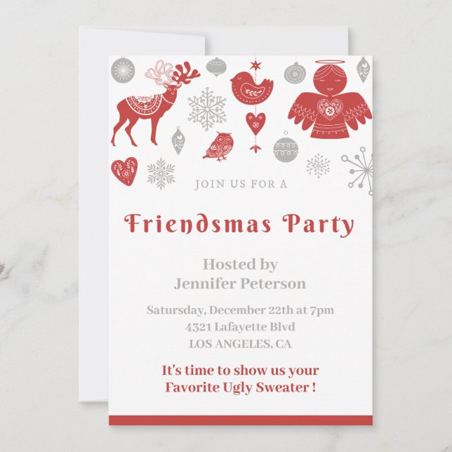 Friendsmas invitations Christmas Nordic Grey (Front)