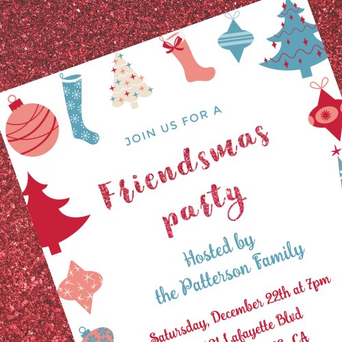 Friendsmas invitations Christmas trees