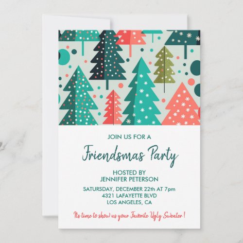 Friendsmas invitations Christmas trees pattern