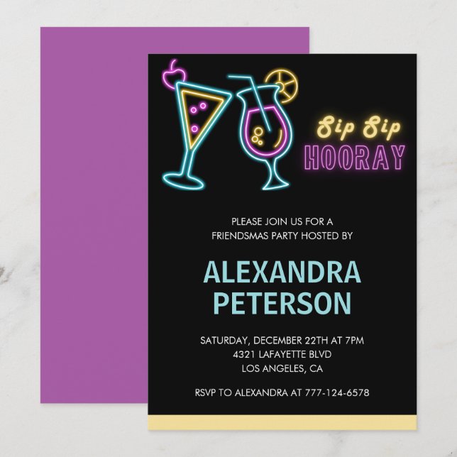 Friendsmas invitations Cocktail Neon Glow (Front/Back)