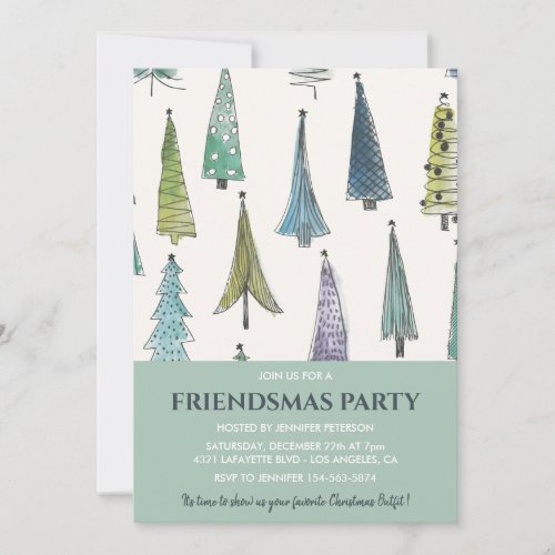 Friendsmas invitations Cute Christmas trees green