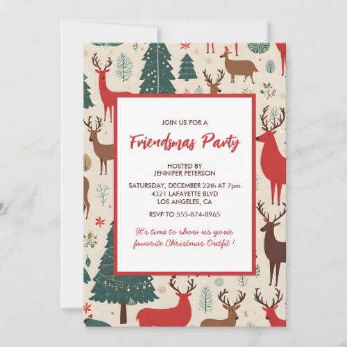 Friendsmas Invitations Cute Whimsical Deer trees