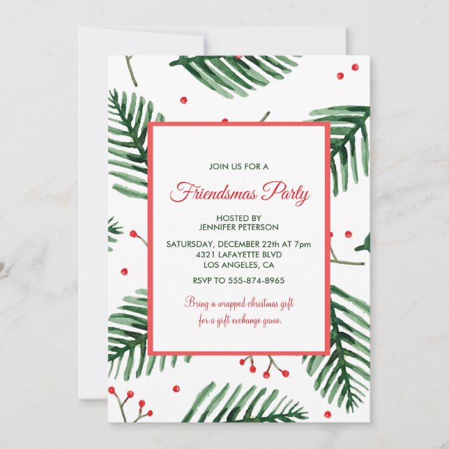 Friendsmas invitations Elegant Christmas Evergreen (Front)