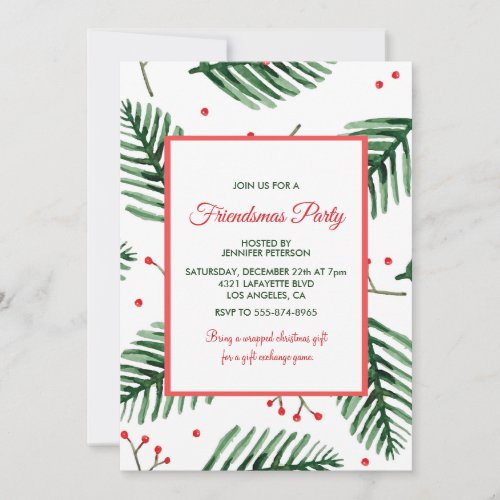 Friendsmas invitations Elegant Christmas Evergreen