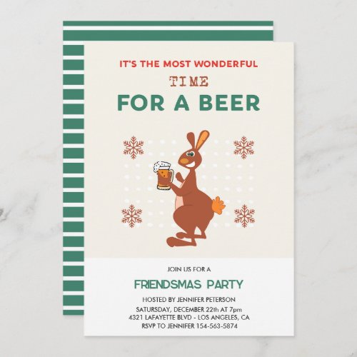 Friendsmas invitations Funny Kangaroo  Beer Pun