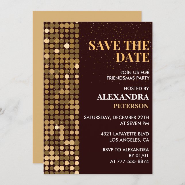 Friendsmas invitations Save the date Gold (Front/Back)