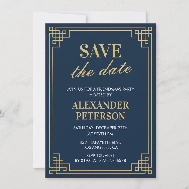 Friendsmas invitations Save the date Navy (Front)