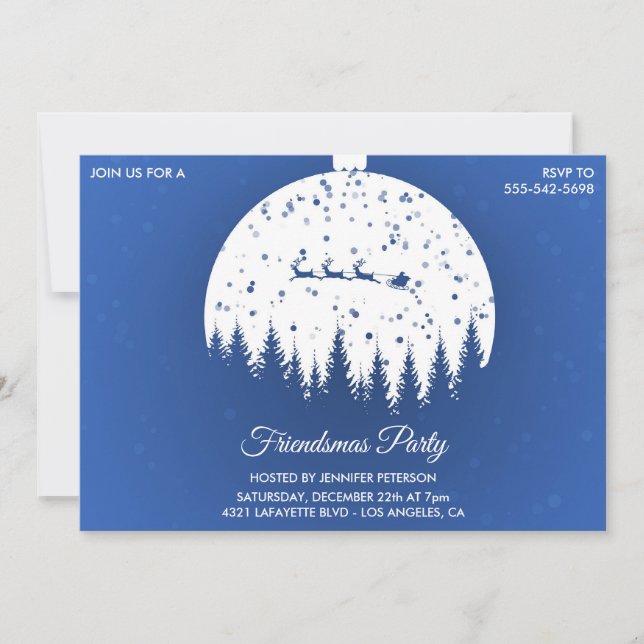 Friendsmas invitations Vintage Blue Santa sleigh (Front)