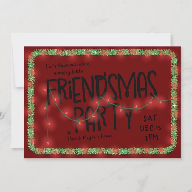 Friendsmas Party Invite | Holiday Lights & Garland (Front)