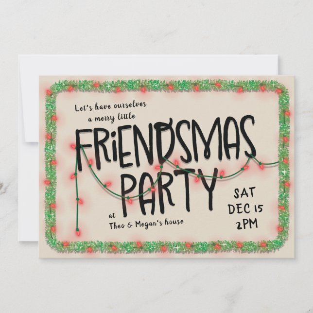 Friendsmas Party Invite | String Lights & Garland (Front)