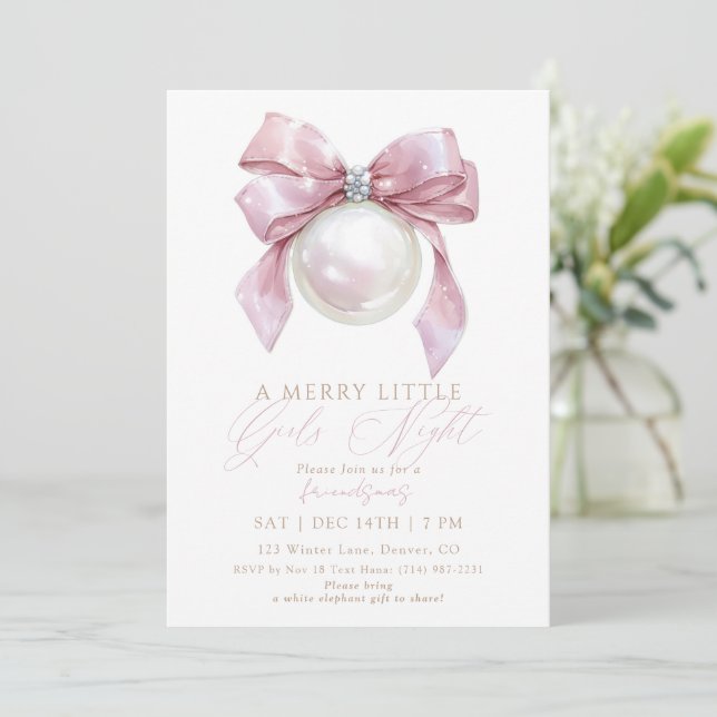 Friendsmas Pink Ornament Girls Night Christmas Invitation (Standing Front)