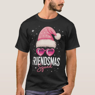 Friendsmas Squad Christmas Pink Santa Hat Hearts T-Shirt