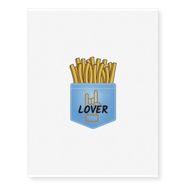 Fries and rock lover in pocket temporary tattoos (Front)