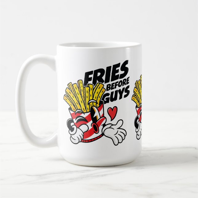 Fries Before Guys – Sassy Cartoon French Fries Pop Coffee Mug (Left)