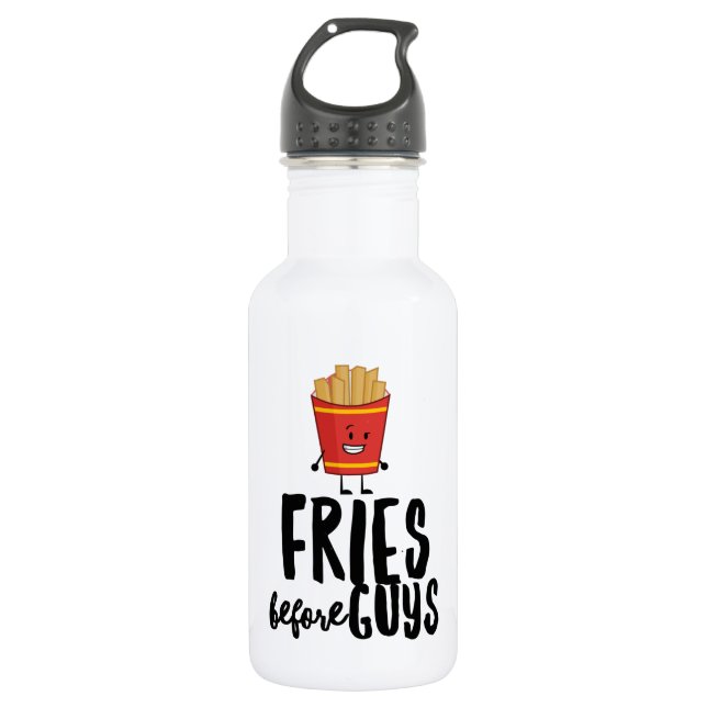 Fries Before Guys Water Bottle (18 oz), White (Front)