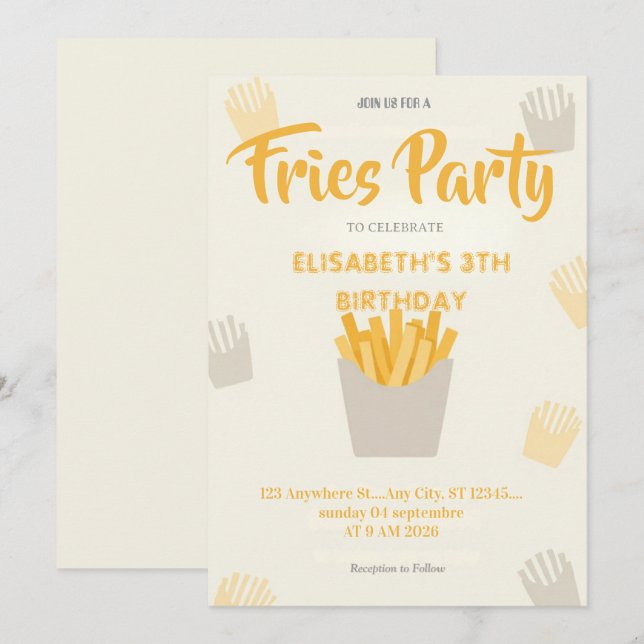 Fries Restaurant Birthday Party Invitation (Front/Back)