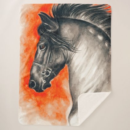 Friesian Beauty Black Horse Watercolor Art Sherpa Blanket