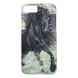 Friesian, black beauty stallion horse, ocean waves iPhone 8/7 case