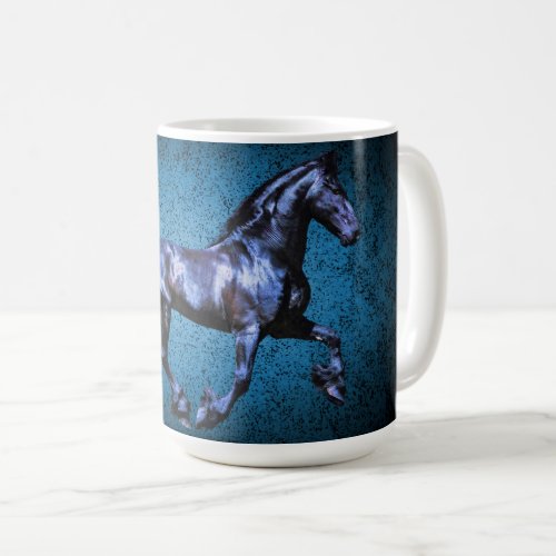 Friesian black stallionblack beauty horse blue coffee mug