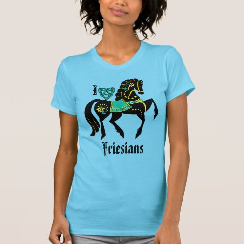 Friesian black stallionblk beauty goldturquoise T_Shirt