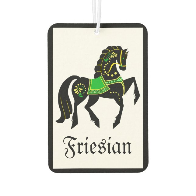 Friesian, black stallion/folk Friesian image green Air Freshener (Back)