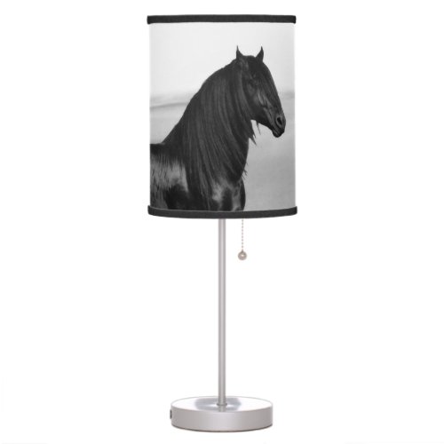 Friesian black stallion horse table lamp