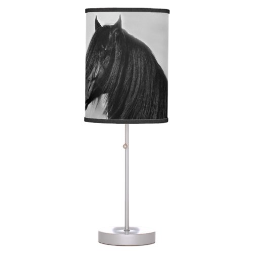 Friesian black stallion horse table lamp