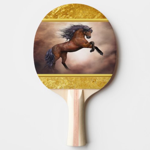 Friesian brown horse rearing up two sides ping pong paddle