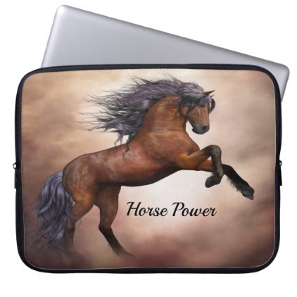 Friesian brown horse rearing up with missy clouds computer sleeve