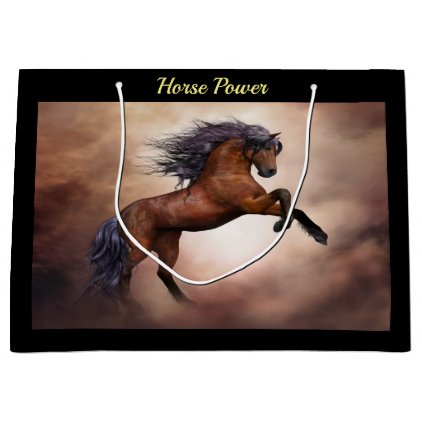 Friesian brown horse rearing up with missy clouds large gift bag