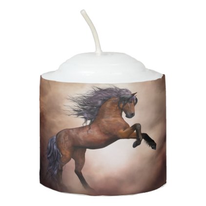 Friesian brown horse rearing up with missy clouds votive candle
