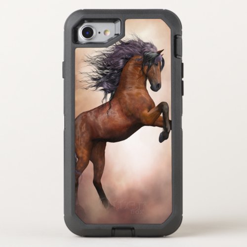 Friesian brown horse rearing up with misty clouds OtterBox defender iPhone SE87 case