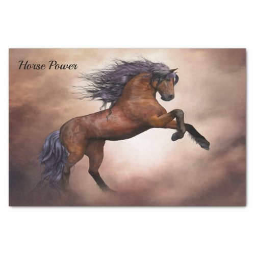 Friesian brown horse rearing up with misty clouds tissue paper
