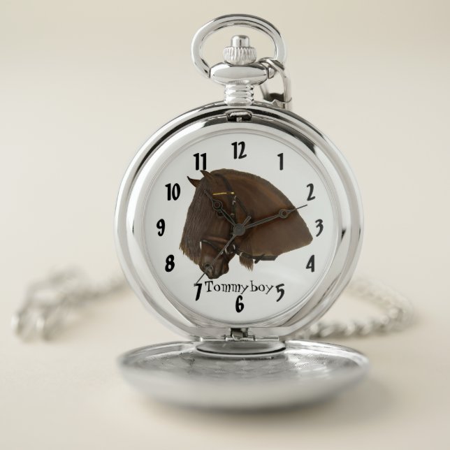 Friesian Draft Horse design Monogram silver Pocket Watch (Inside)