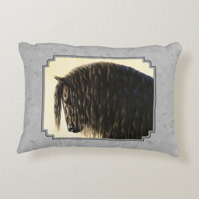 Friesian Draft Horse Silver Gray Accent Pillow (Back)