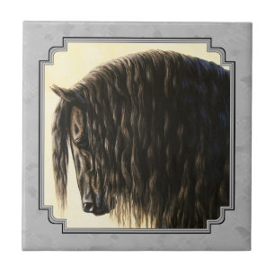 Friesian Draft Horse Silver Gray Ceramic Tile