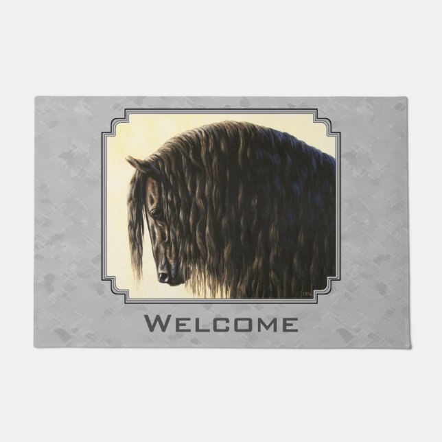 Friesian Draft Horse Silver Gray Doormat (Front)
