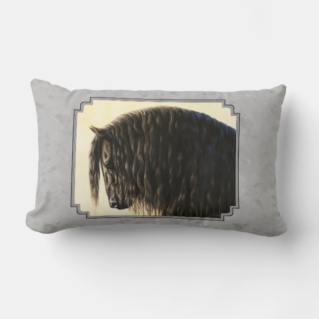 Friesian Draft Horse Silver Gray Lumbar Pillow (Front)