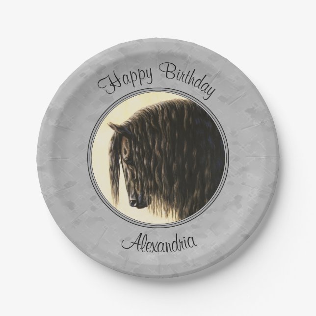 Friesian Draft Horse Silver Gray Paper Plates (Front)