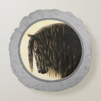 Friesian Draft Horse Silver Gray Round Pillow