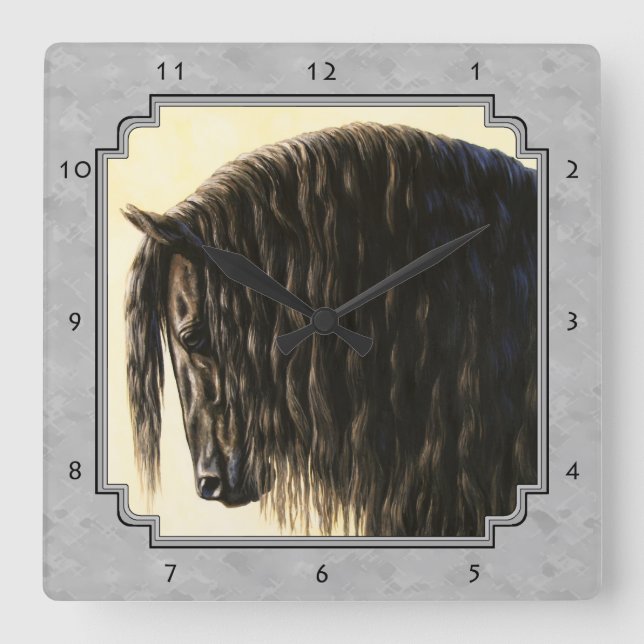 Friesian Draft Horse Silver Gray Square Wall Clock (Front)
