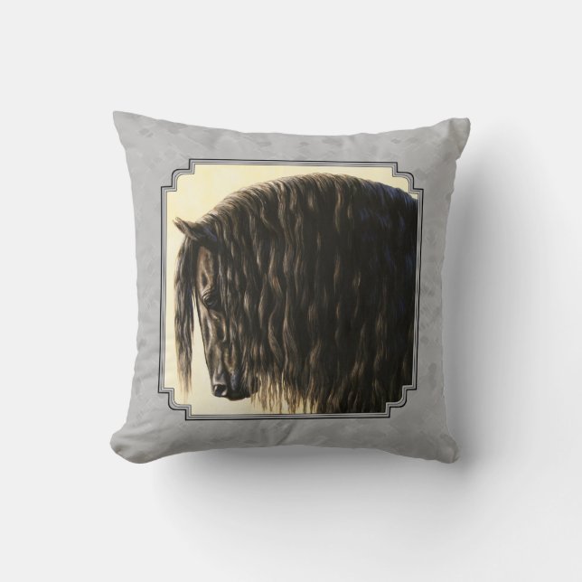 Friesian Draft Horse Silver Gray Throw Pillow (Front)
