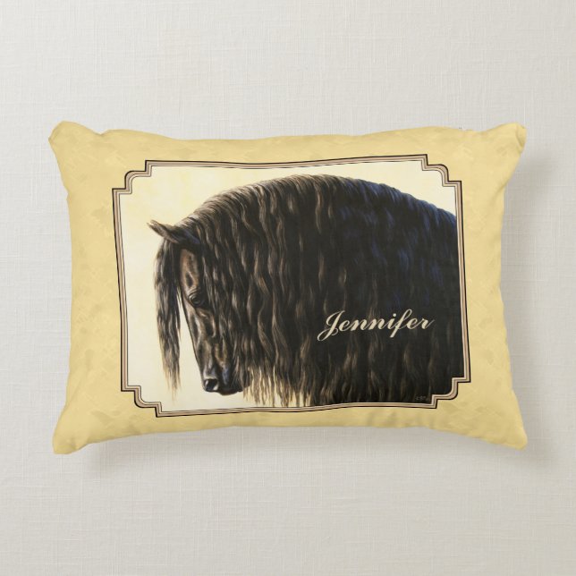 Friesian Draft Horse Yellow Accent Pillow (Front)